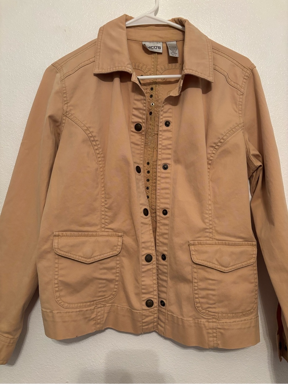Chico's embroidered Utility Jacket(0) 4/S-see chart